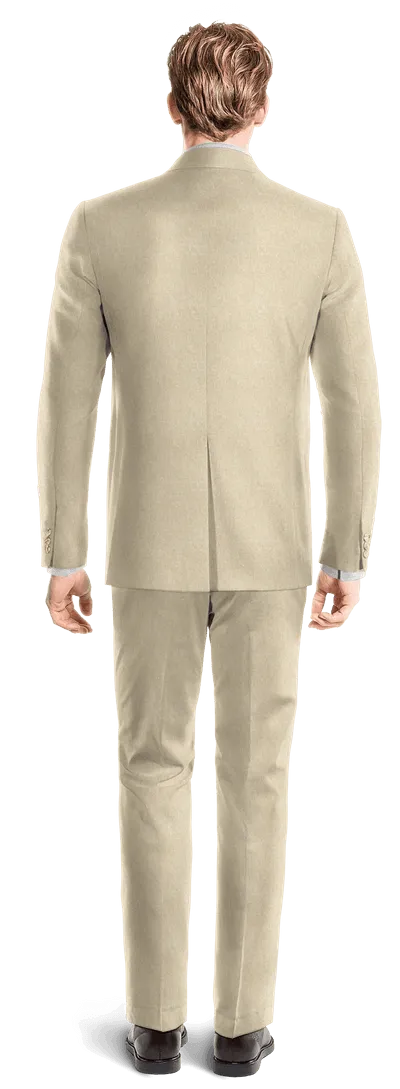 Dark beige linen essential 3 piece Suit with patched pockets