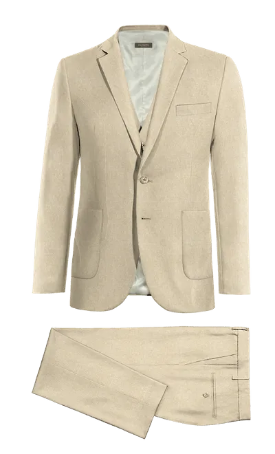 Dark beige linen essential 3 piece Suit with patched pockets