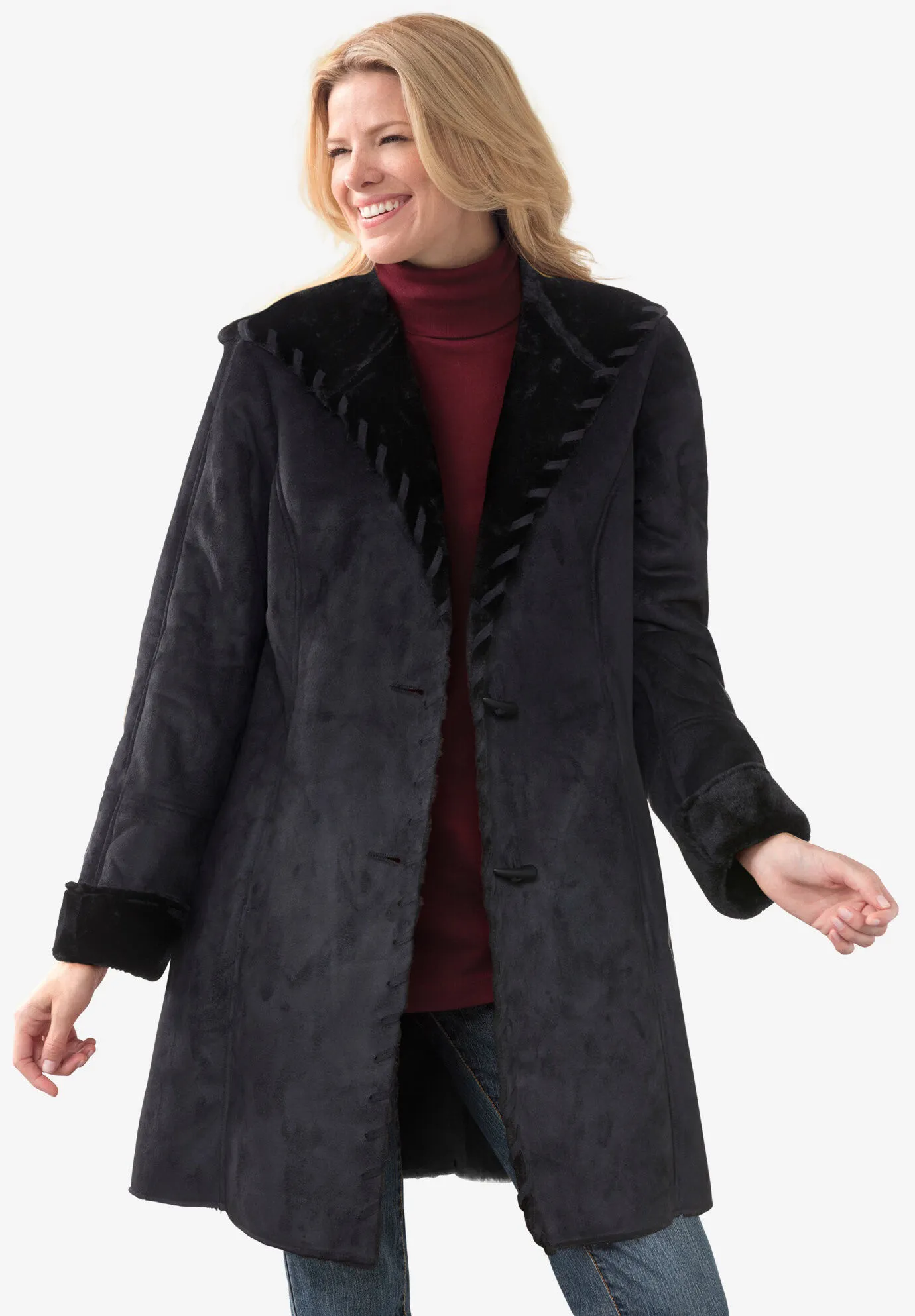 Faux-Shearling Toggle Coat