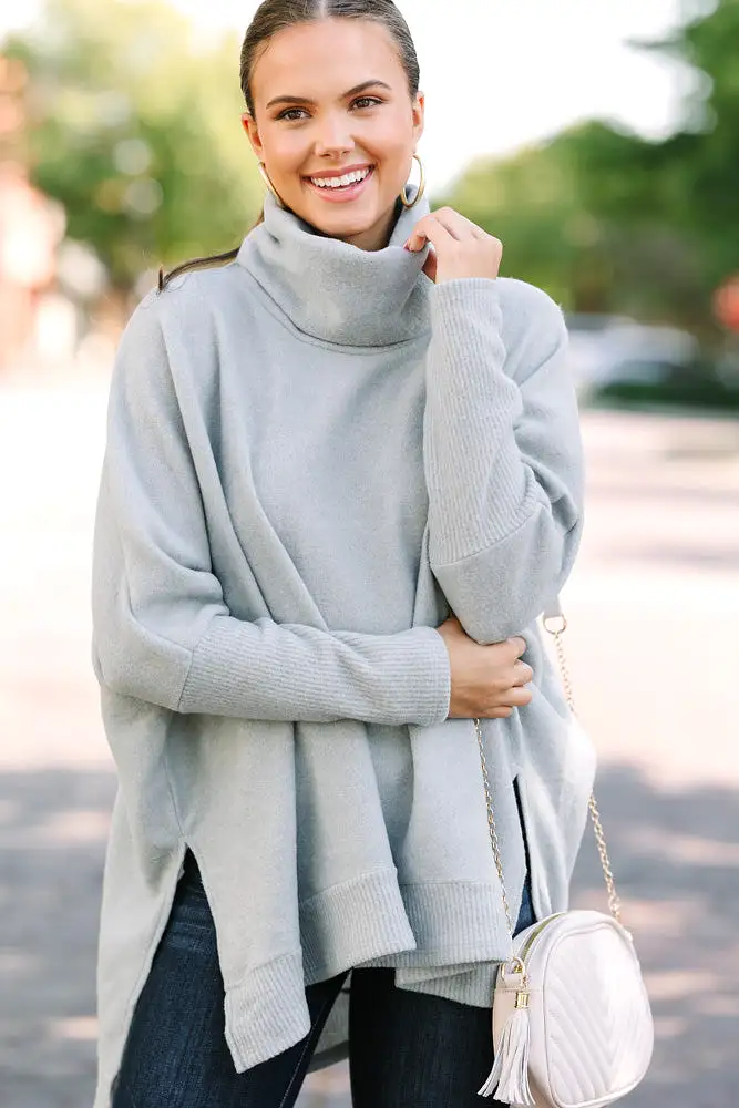 Feeling So Chipper Heather Gray Cowl Neck Sweater