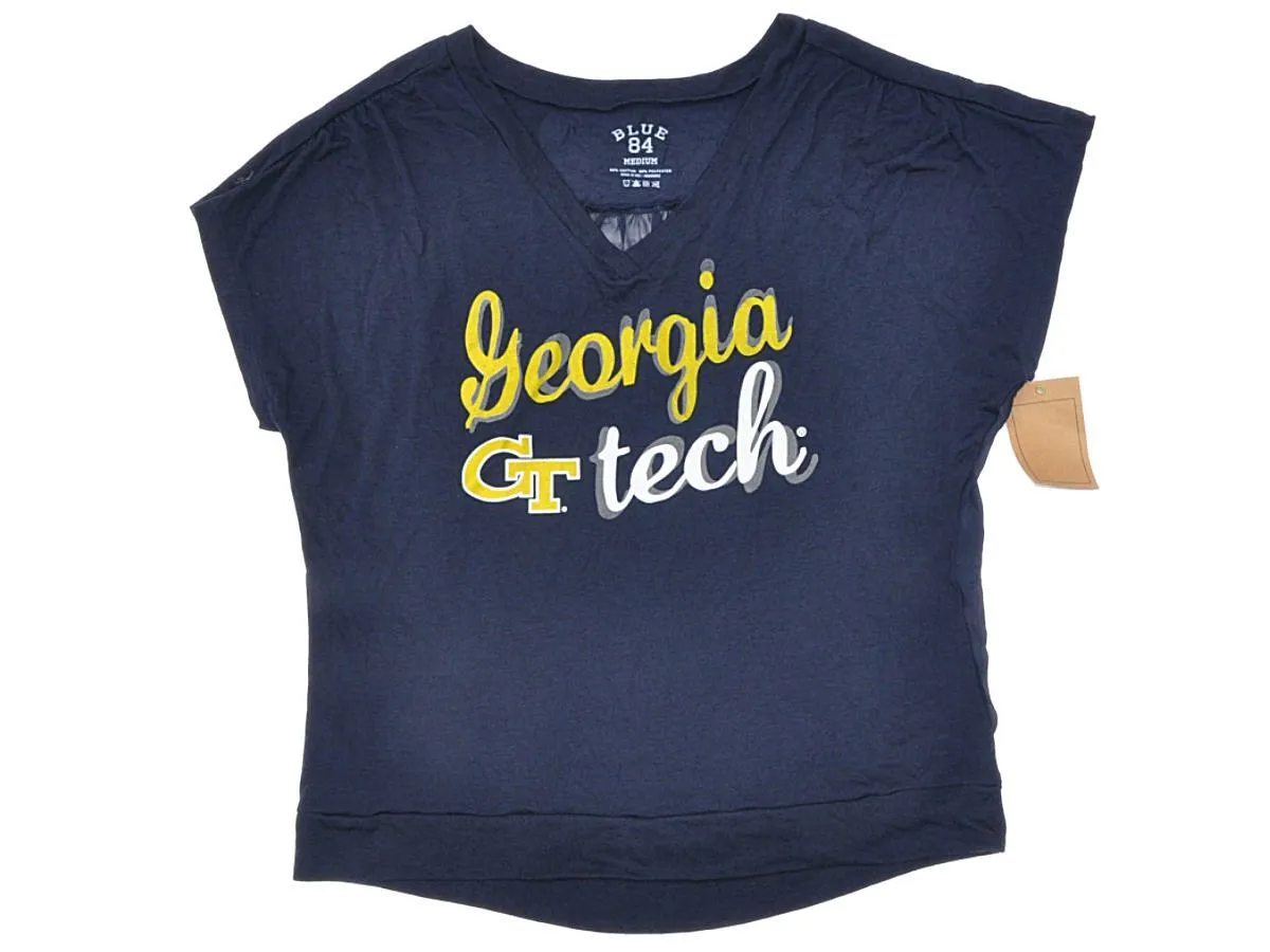 Georgia Tech Yellow Jackets Blue 84 Women Navy Short Sleeve Sheer T-Shirt (M)