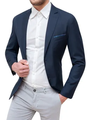 GIACCA UOMO ELEGANTE BLU SCURO SLIM FIT BLAZER CERIMONIA CON POCHETTE TASCHINO