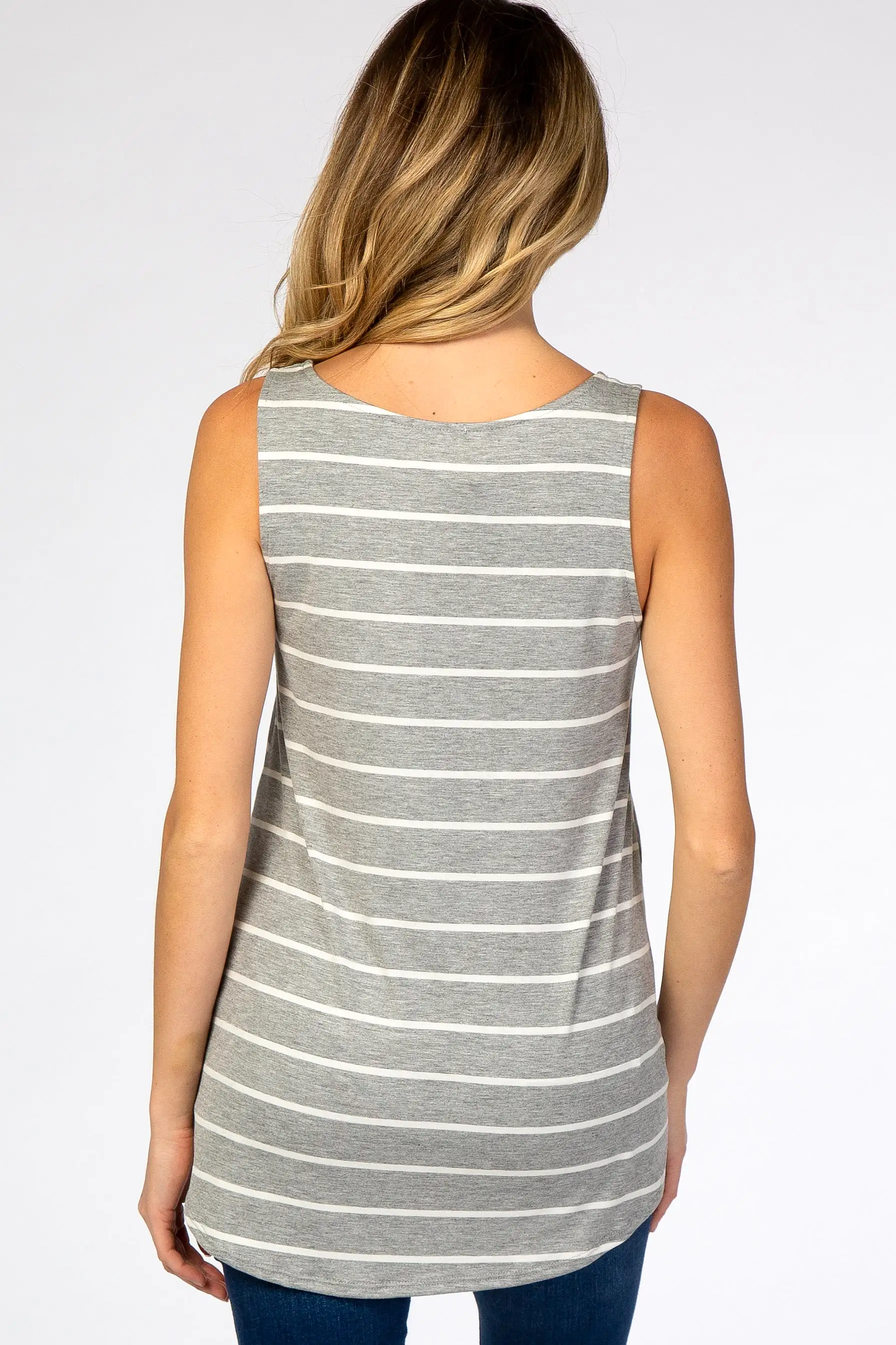 Heather Grey Striped Round Neck Maternity Tank Top