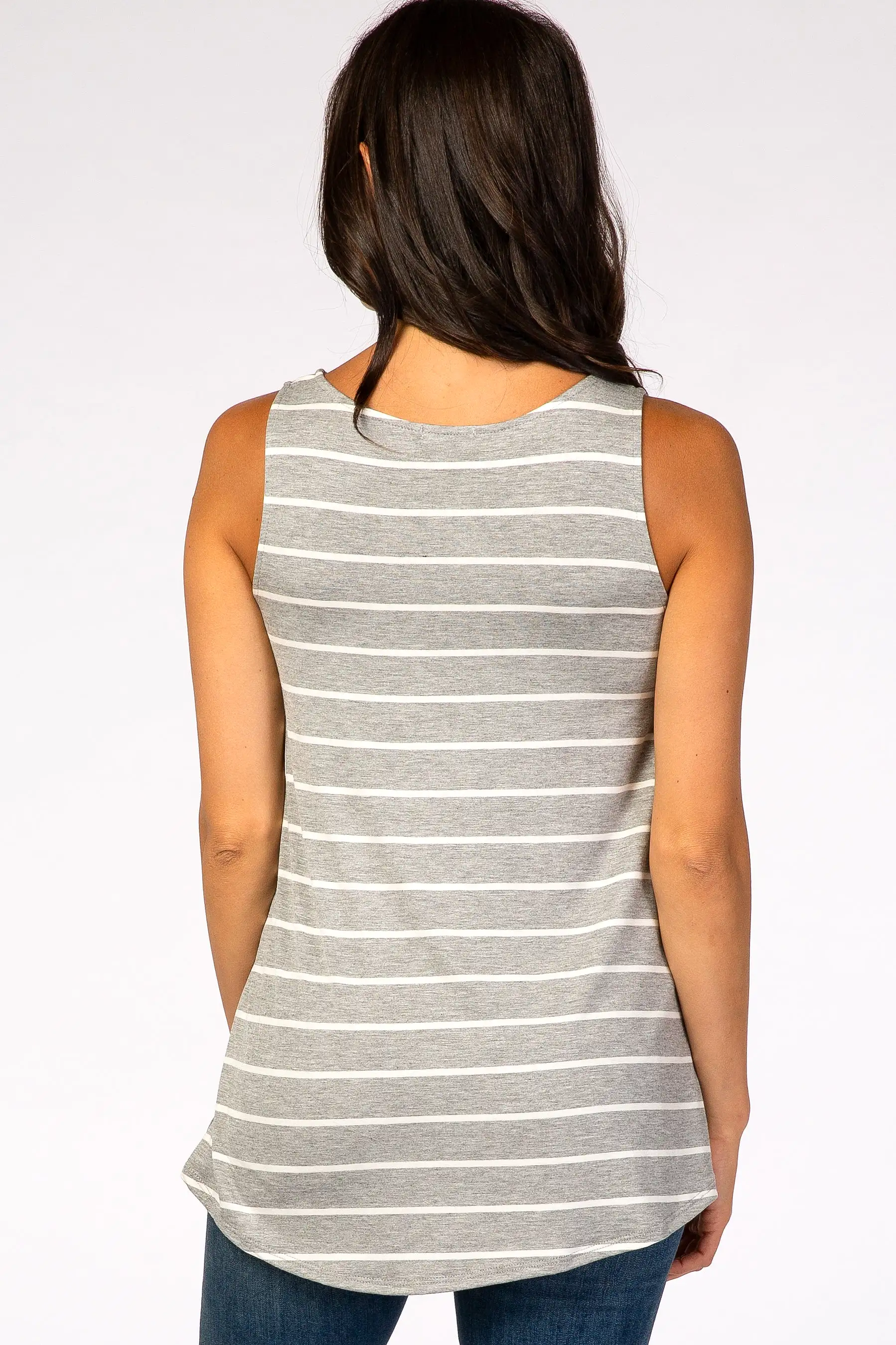 Heather Grey Striped Round Neck Tank Top