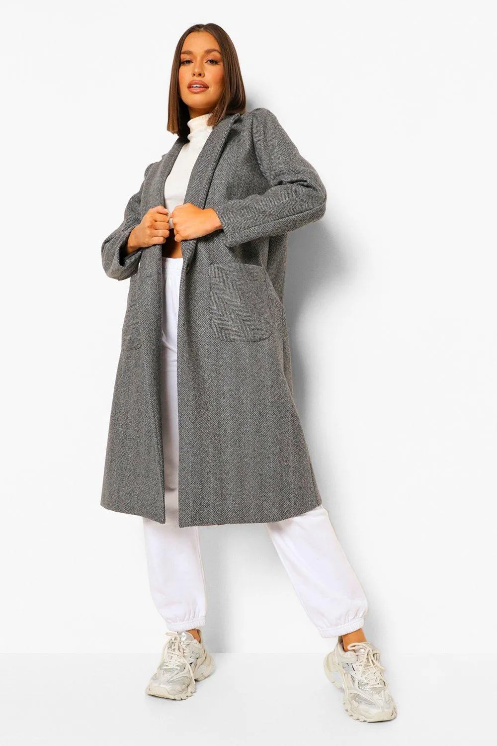 Herringbone Tailored Boyfriend Coat