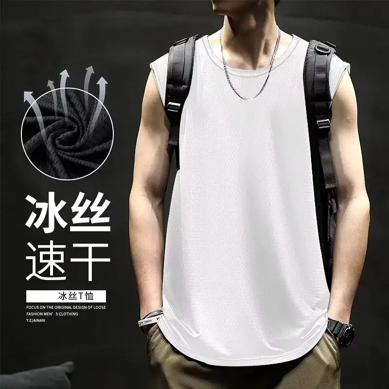 Ice silk mesh men's thin cool breathable sleeveless vests