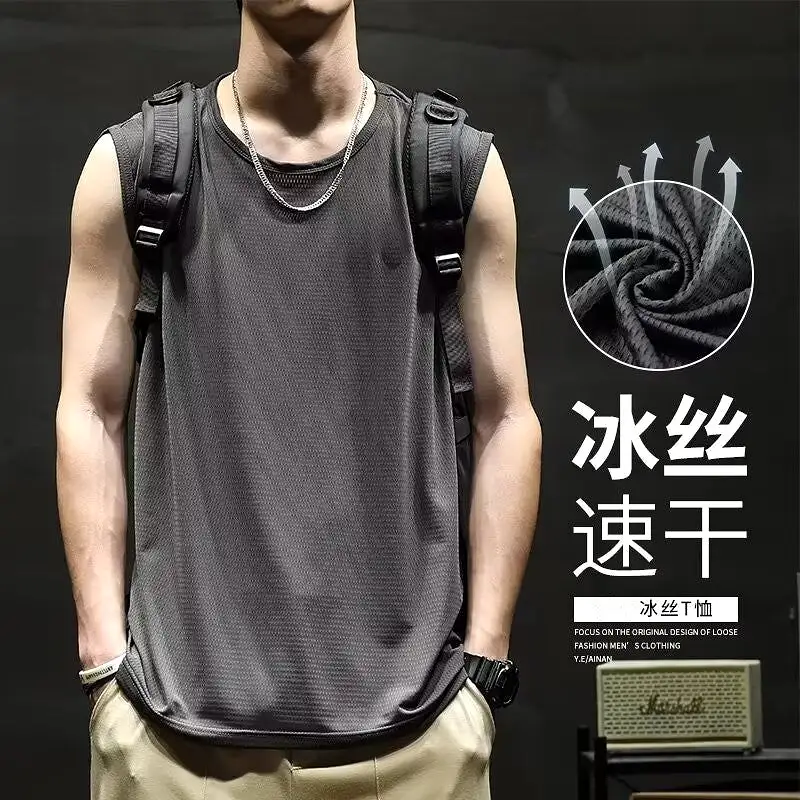 Ice silk mesh men's thin cool breathable sleeveless vests