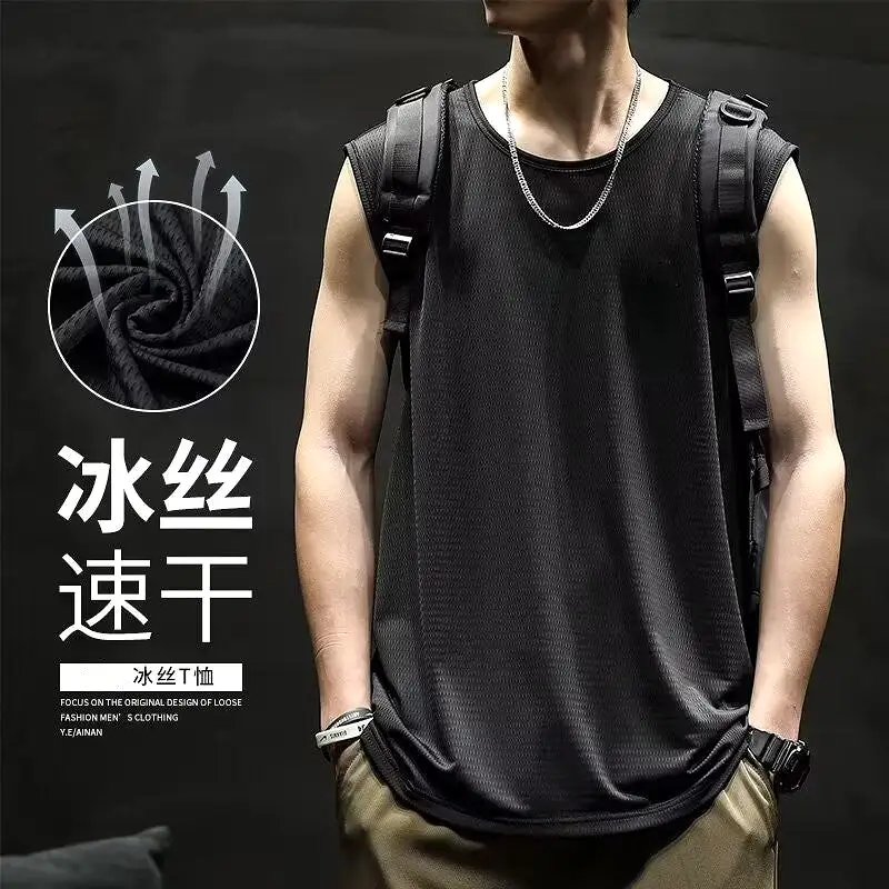 Ice silk mesh men's thin cool breathable sleeveless vests