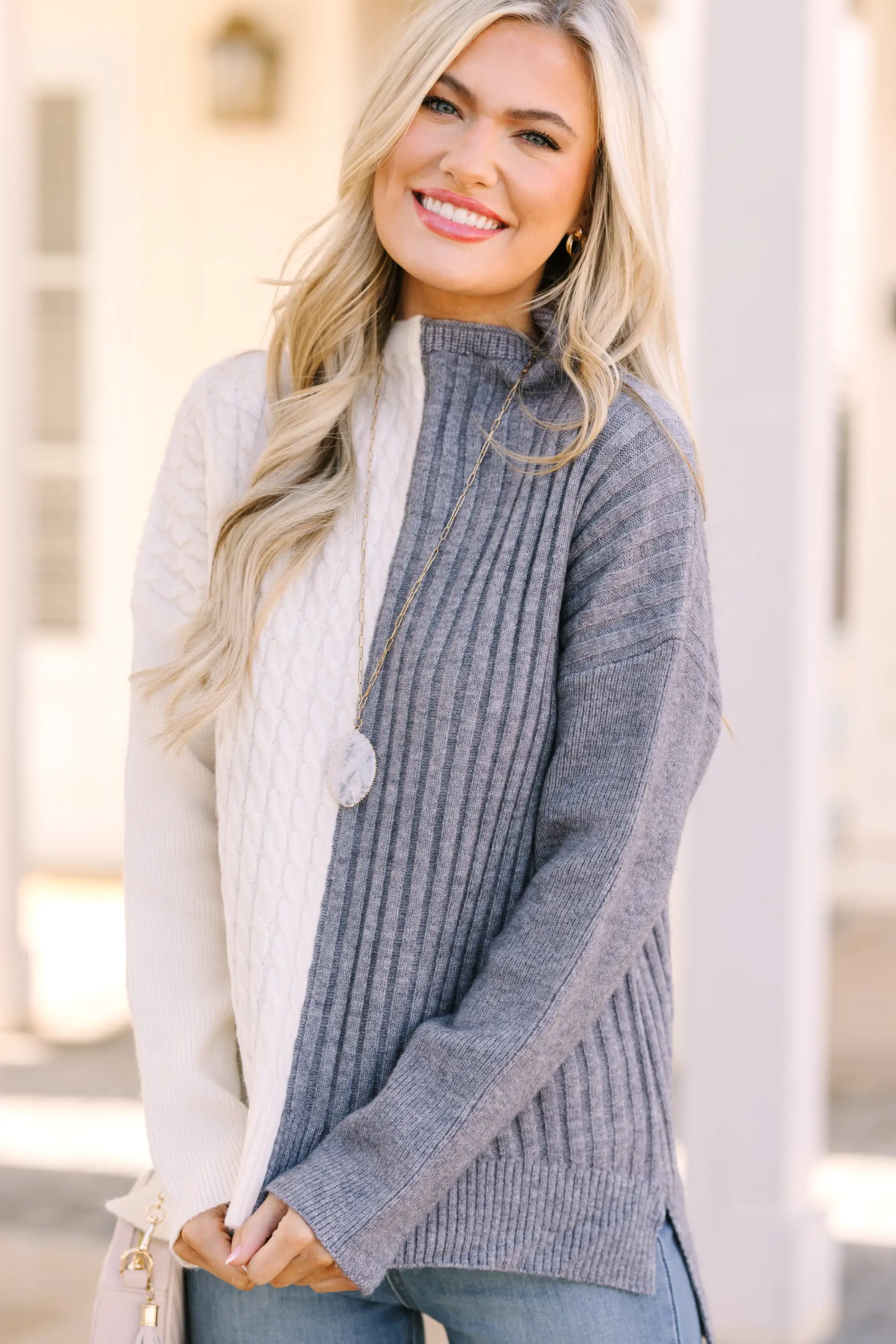 In A Dream Heather Gray Colorblock Sweater