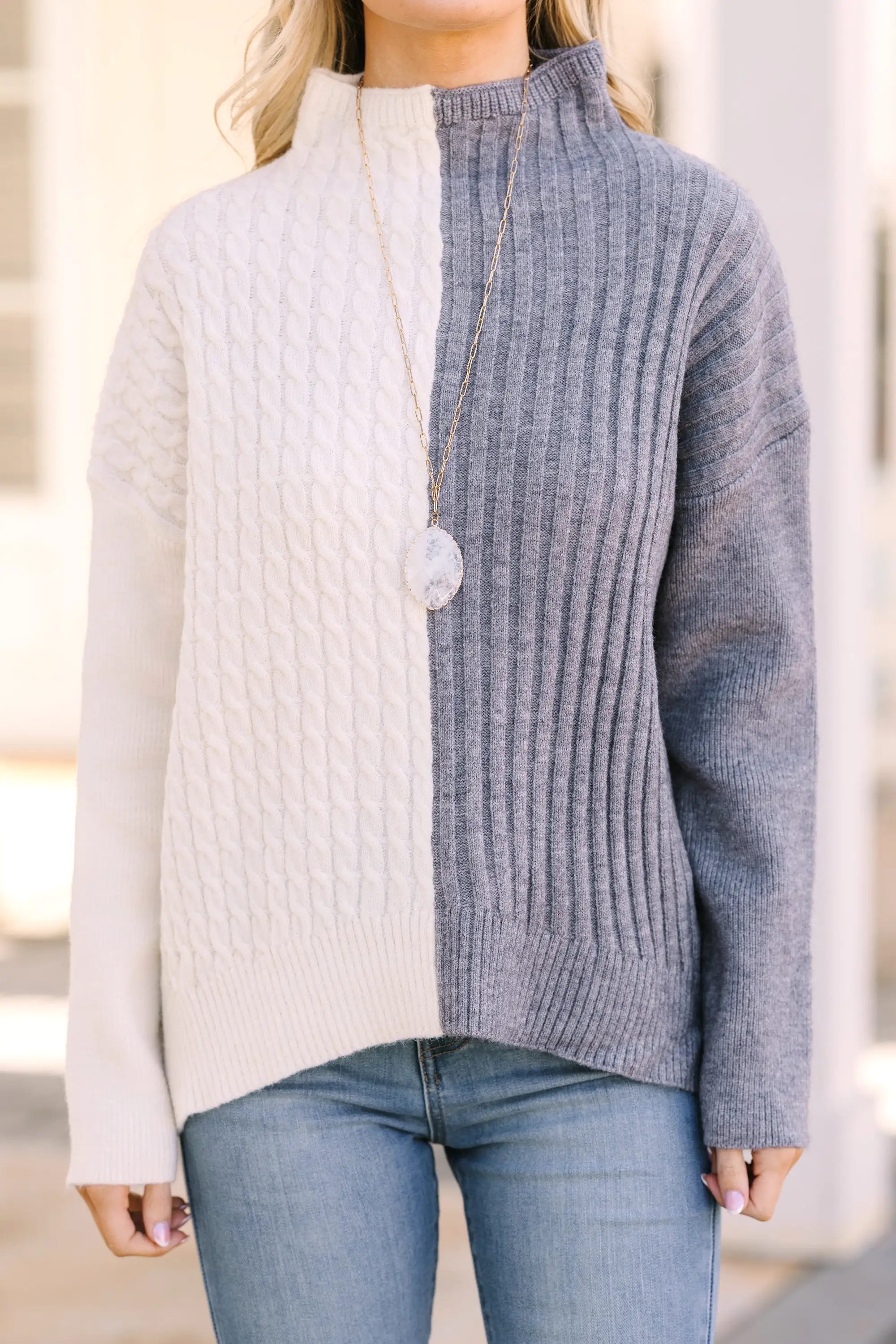 In A Dream Heather Gray Colorblock Sweater