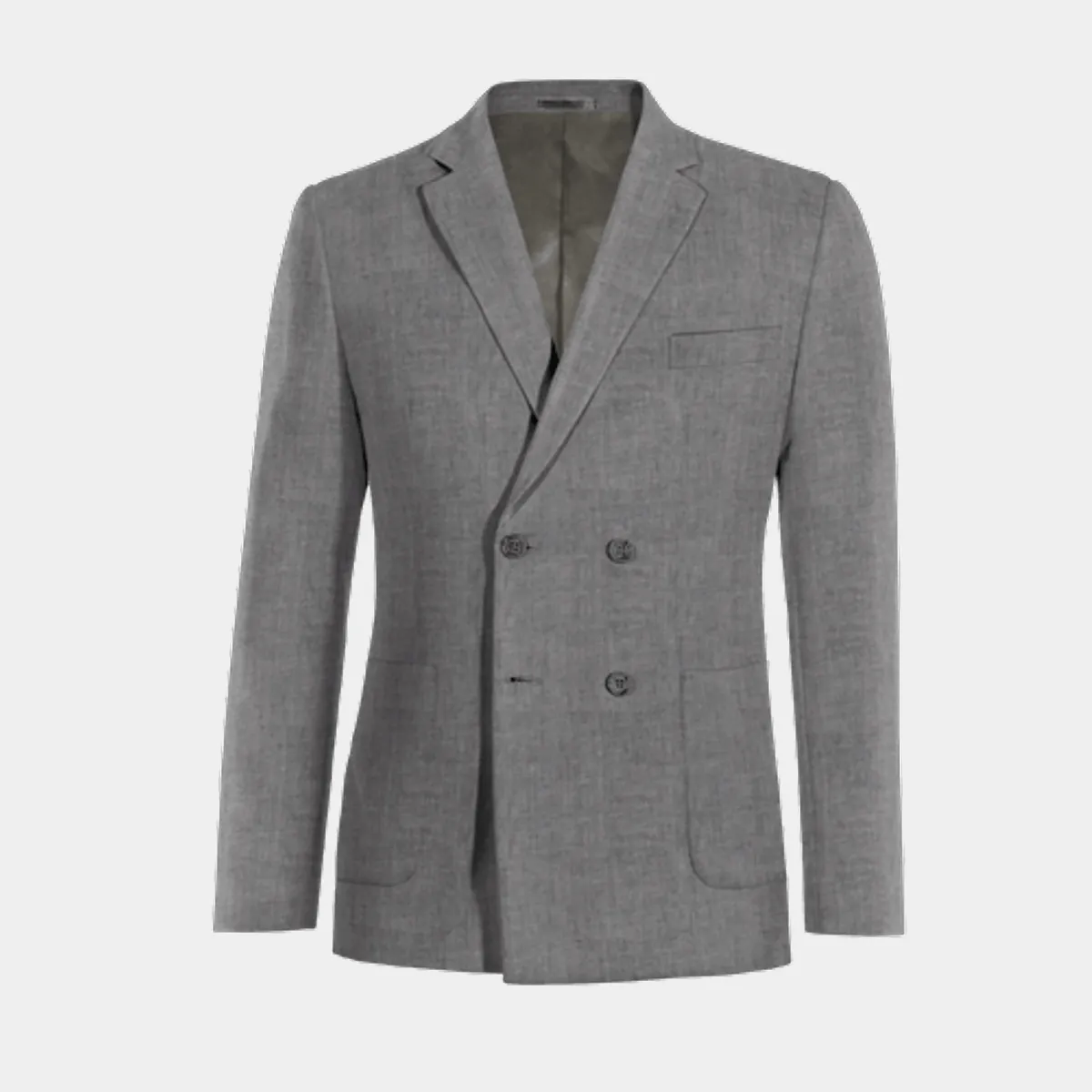 Iron grey lightweight linen double-breasted Jacket with patched pockets