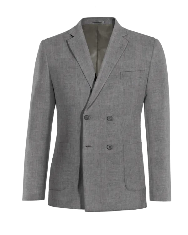 Iron grey lightweight linen double-breasted Jacket with patched pockets