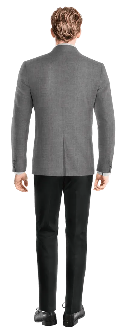 Iron grey lightweight linen limited unlined Suit Jacket with patched pockets