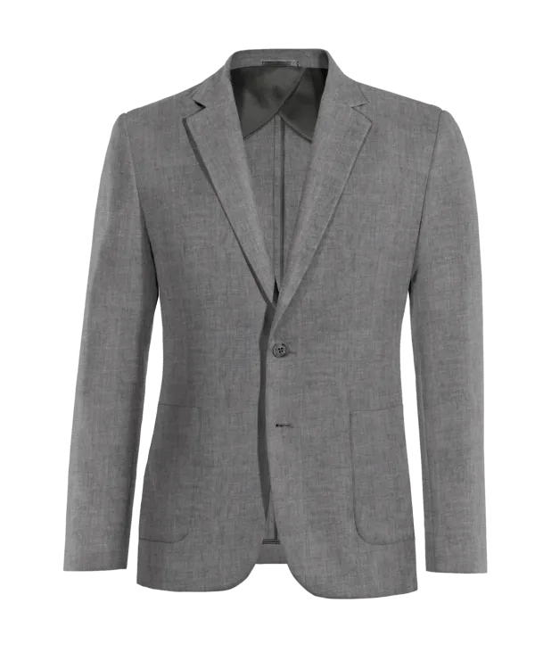 Iron grey lightweight linen limited unlined Suit Jacket with patched pockets