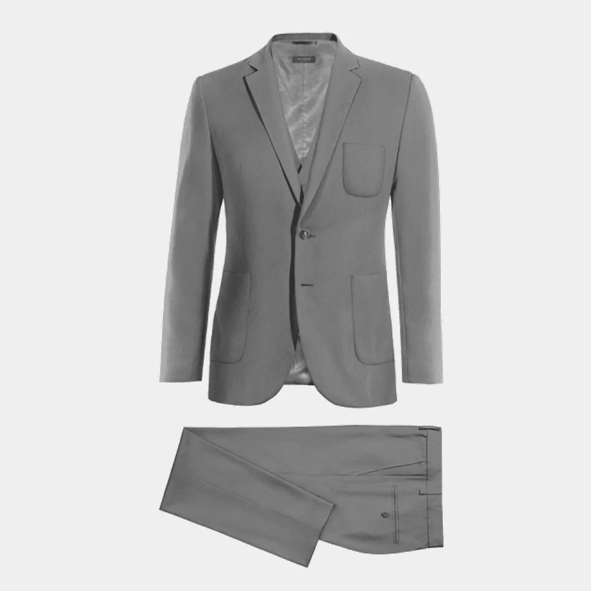 Iron grey super 100s essential 3 piece Suit with patched pockets