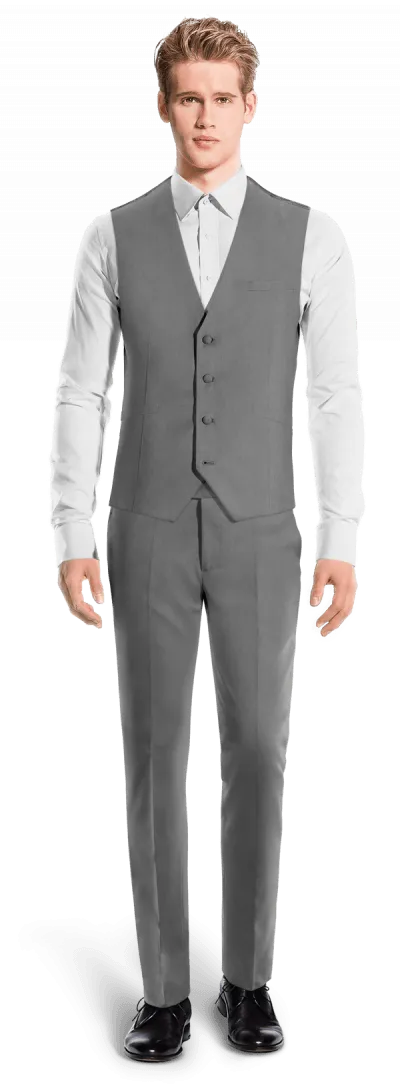 Iron grey super 100s essential 3 piece Suit with patched pockets