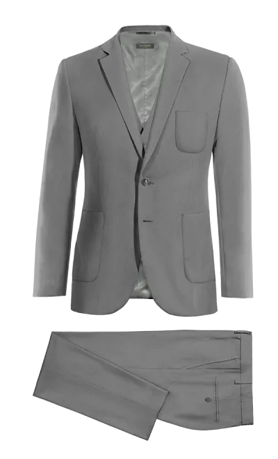 Iron grey super 100s essential 3 piece Suit with patched pockets