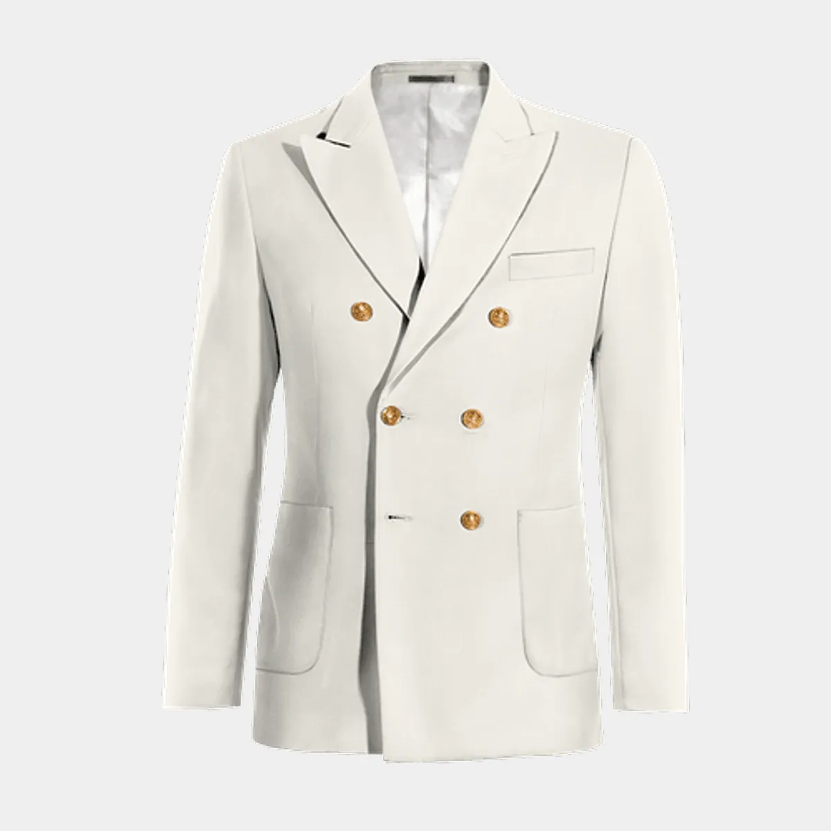 Ivory double-breasted peak lapel Suit Jacket with patched pockets