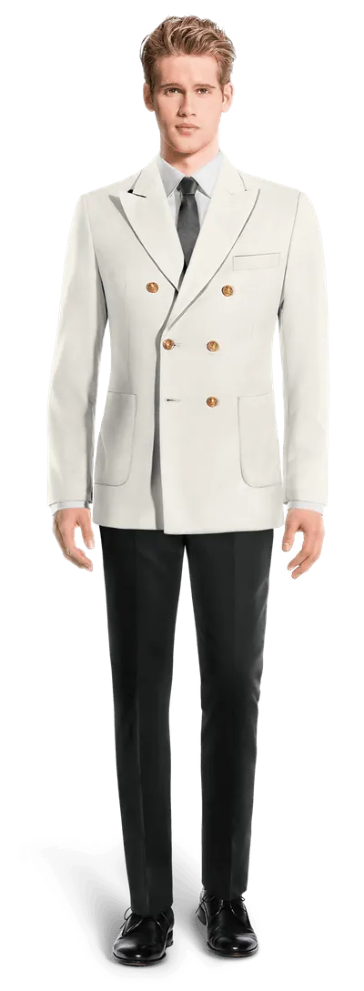 Ivory double-breasted peak lapel Suit Jacket with patched pockets