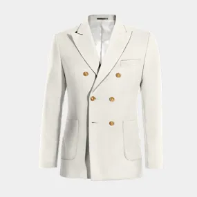 Ivory double-breasted peak lapel Suit Jacket with patched pockets