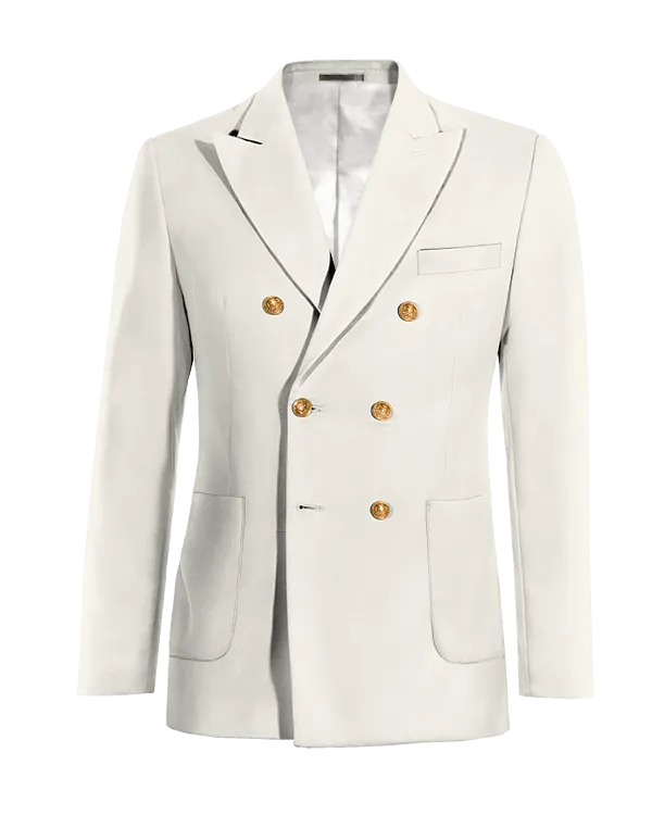 Ivory double-breasted peak lapel Suit Jacket with patched pockets