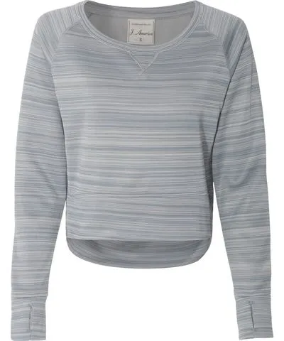 J. America Women's Odyssey Striped Performance Fleece Hi-Low Crewneck Sweatshirt