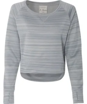 J. America Women's Odyssey Striped Performance Fleece Hi-Low Crewneck Sweatshirt