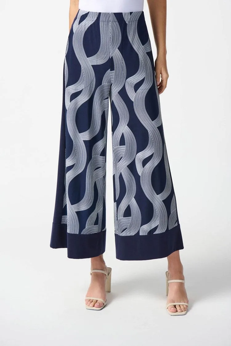 Joseph Ribkoff Silky Knit Abstract Print Wide-Leg Pants - 242144