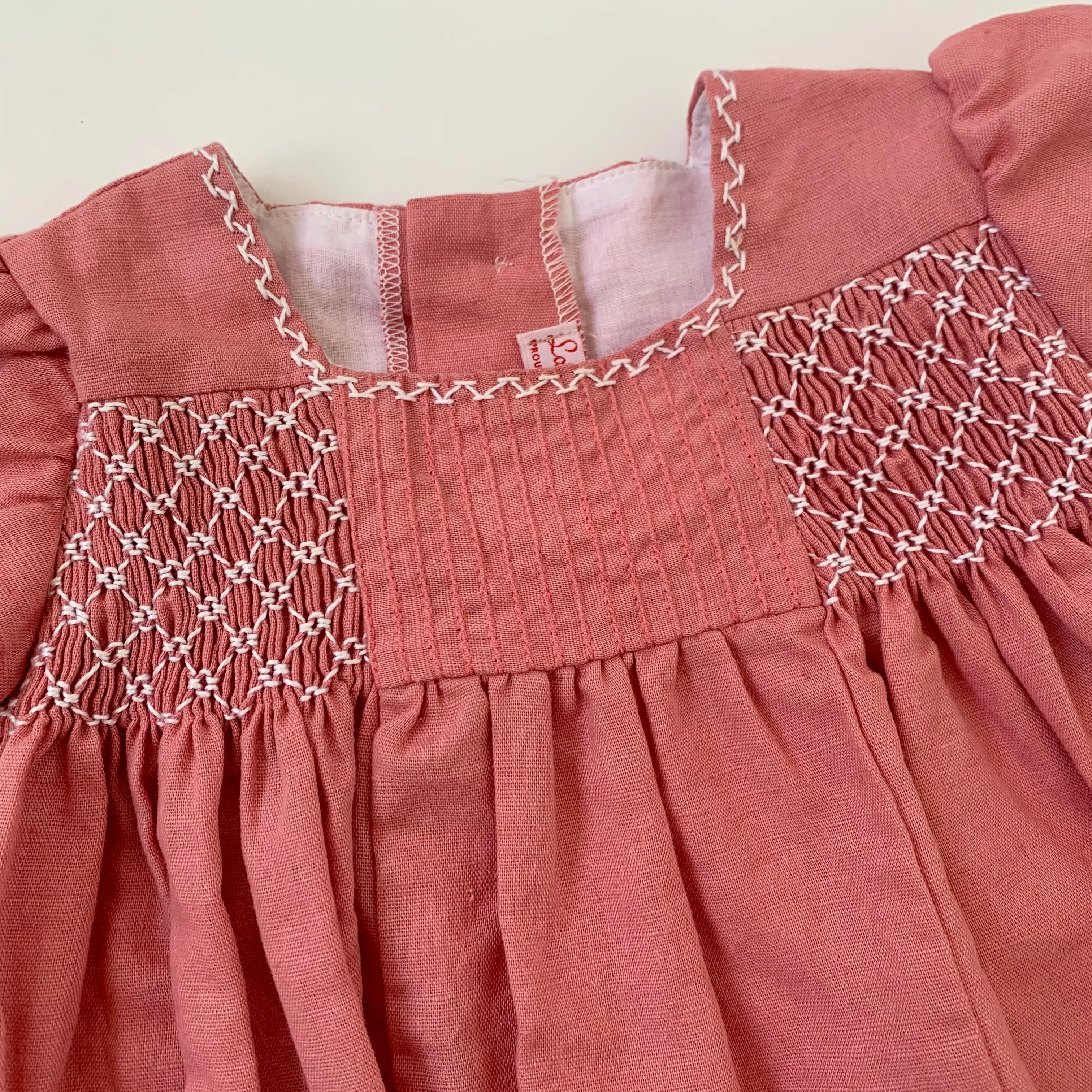 La Coqueta Pink Linen Smocked Set: 6 Months