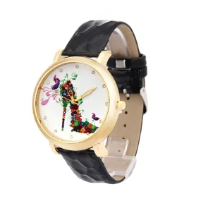 Ladies Wristwatch High-Heeled Shoes Pattern Leather Band Analog Quartz Watch Montre homme Feida