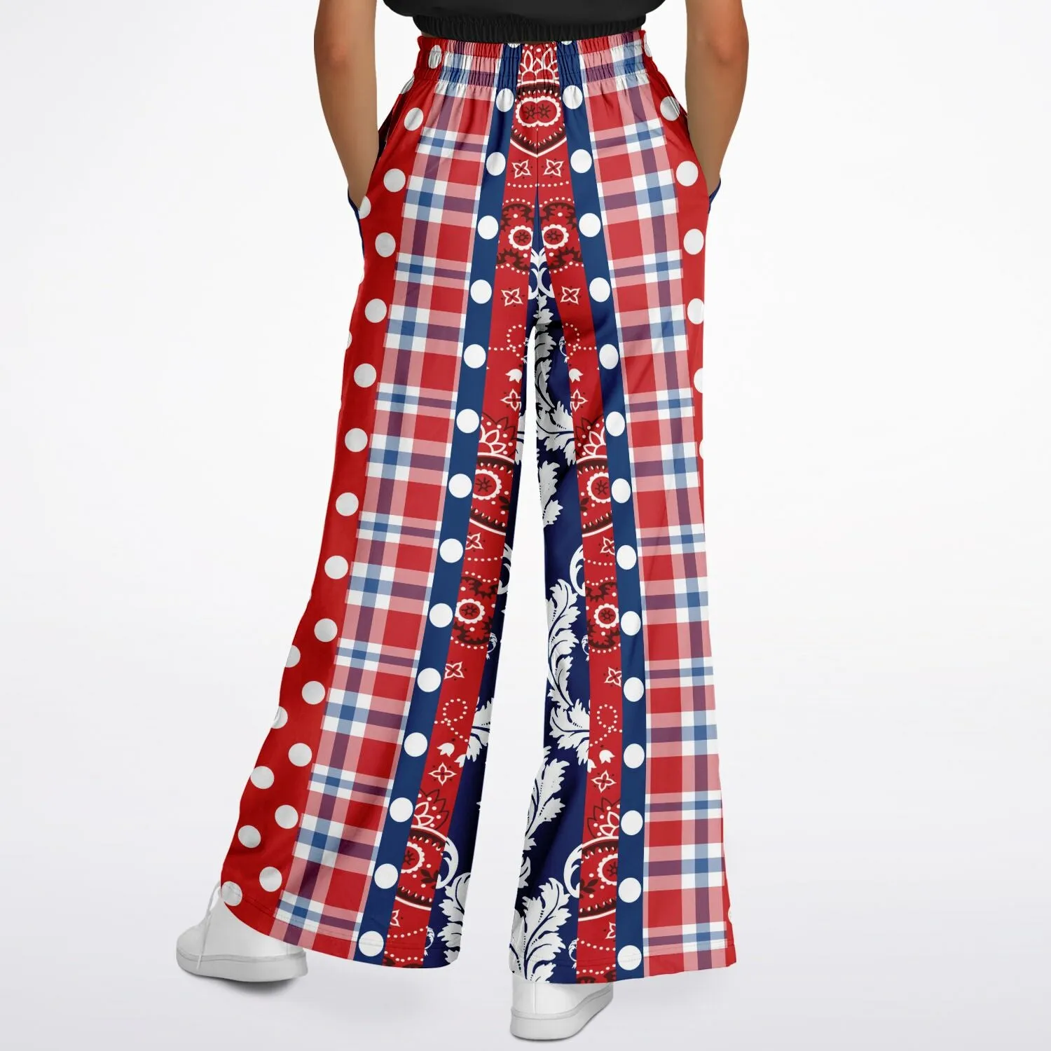 Liberty Bell Plaid Patchwork Stripe Eco-Poly Stretchy Phat Bellbottoms