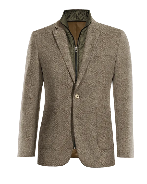 Light brown donegal tweed essential Jacket with patched pockets with padded piece