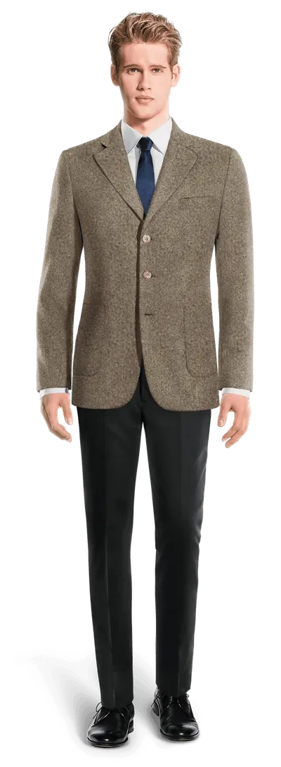 Light brown donegal tweed wide lapel Suit Jacket with patched pockets