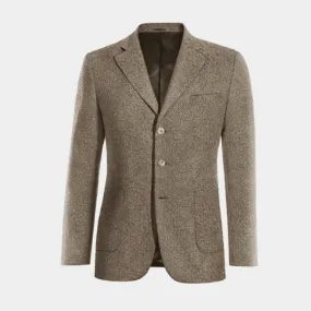 Light brown donegal tweed wide lapel Suit Jacket with patched pockets