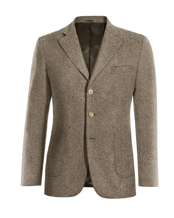 Light brown donegal tweed wide lapel Suit Jacket with patched pockets