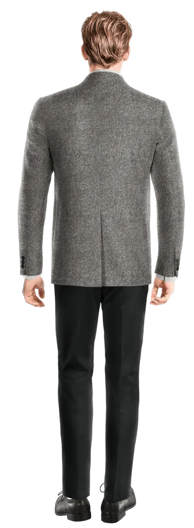 Light grey donegal tweed limited 3 buttons Jacket with patched pockets