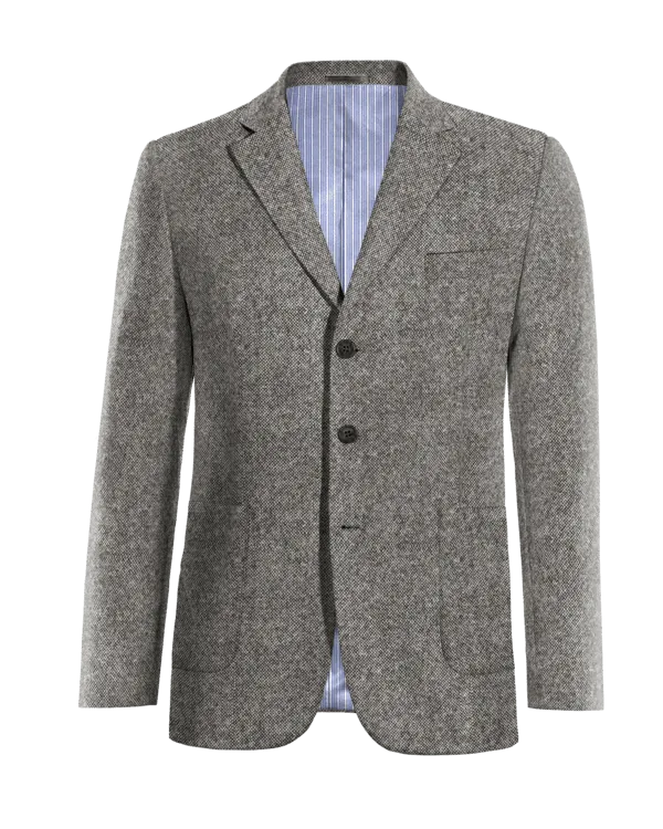 Light grey donegal tweed limited 3 buttons Jacket with patched pockets