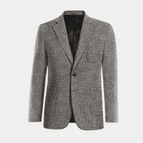 Light grey donegal tweed wide lapel Jacket with patched pockets