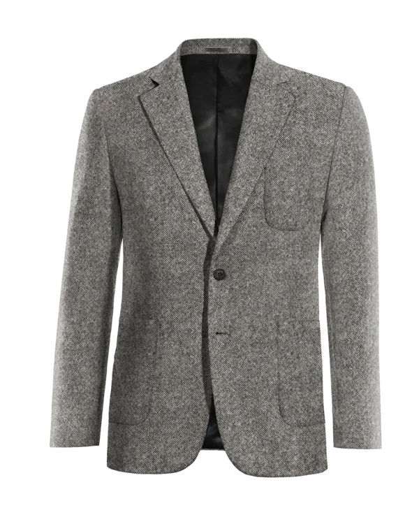 Light grey donegal tweed wide lapel Jacket with patched pockets