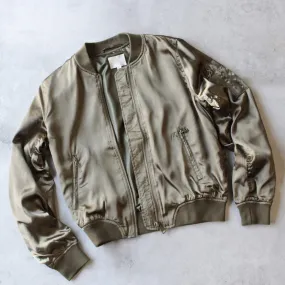 Lightweight Satin Bomber Jacket in Olive