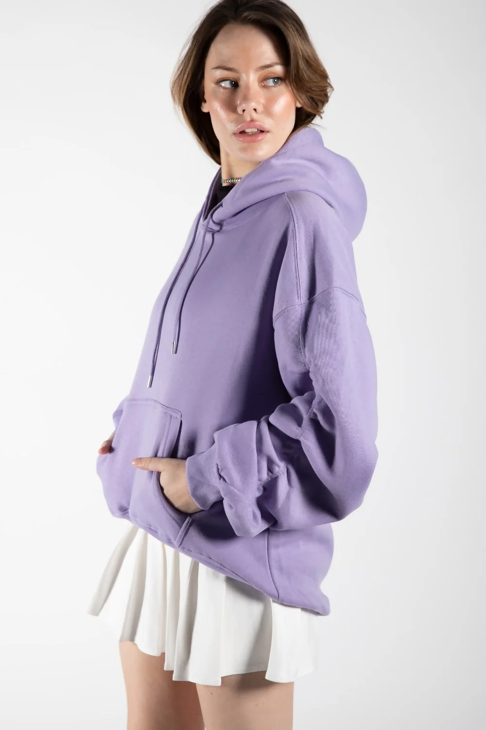 Lilac Oversized Ruched Sleeves Hoodie 