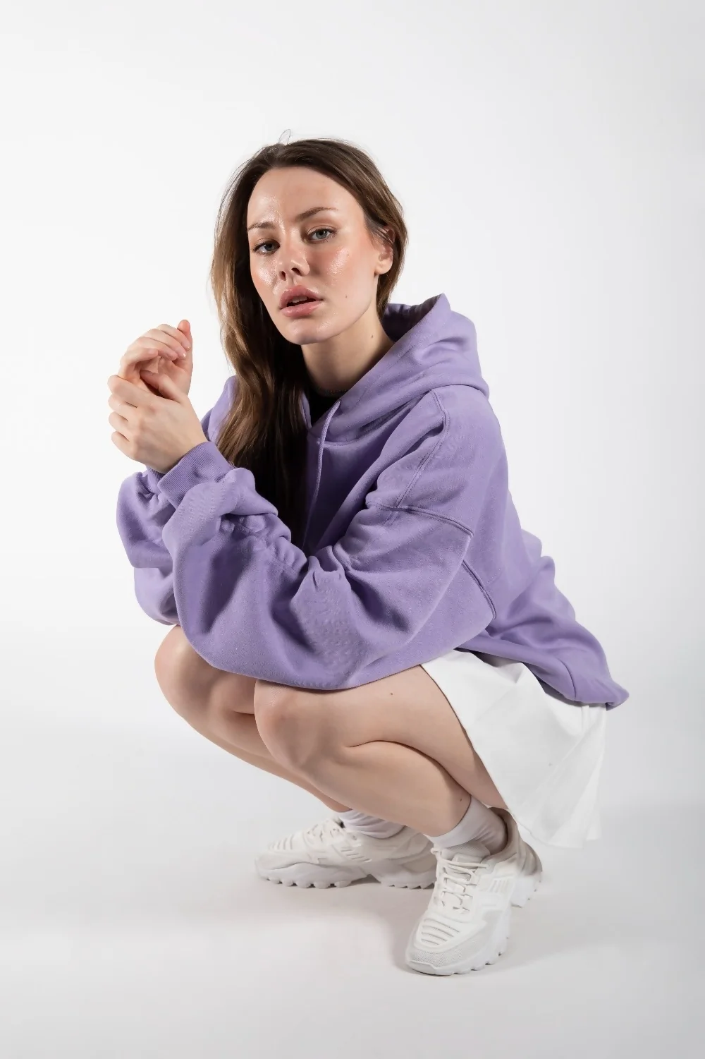 Lilac Oversized Ruched Sleeves Hoodie 