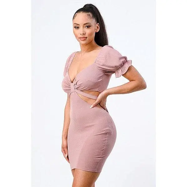 Lux Side Cutout W/ Back Tie Detail Bodycon Dress