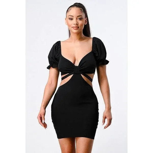 Lux Side Cutout W/ Back Tie Detail Bodycon Dress