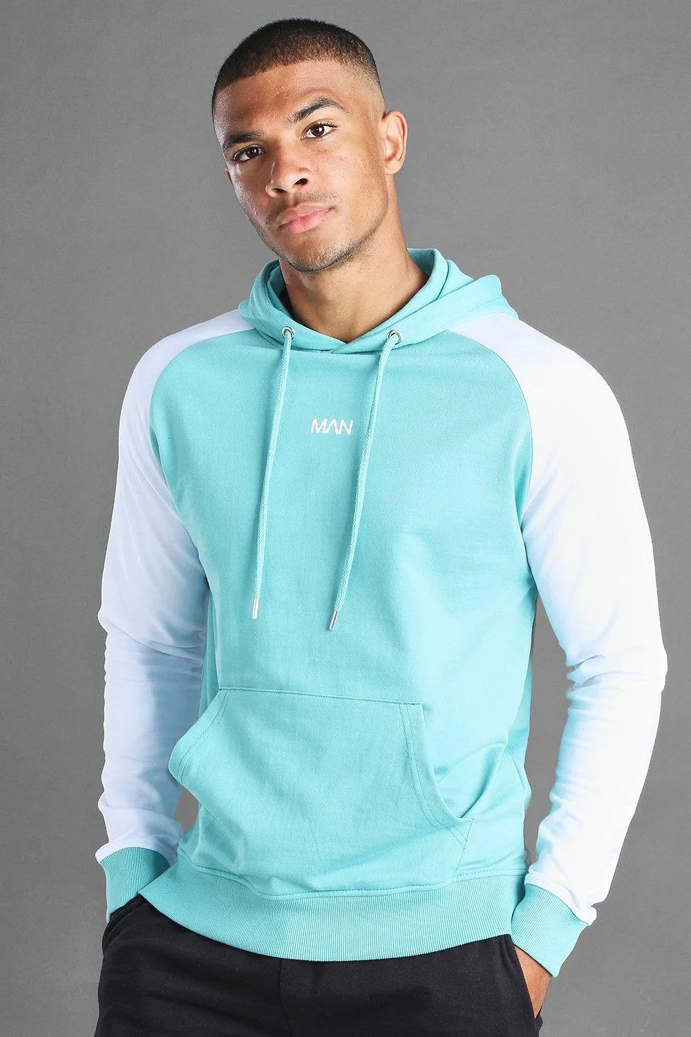 MAN Hoodie With Contrast Sleeves | boohooMAN UK