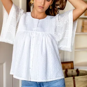 Marion Blouse - White Embroidered