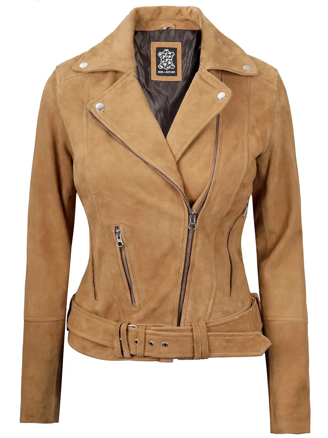 Melanie Women's Brown Suede Moto Leather Jacket