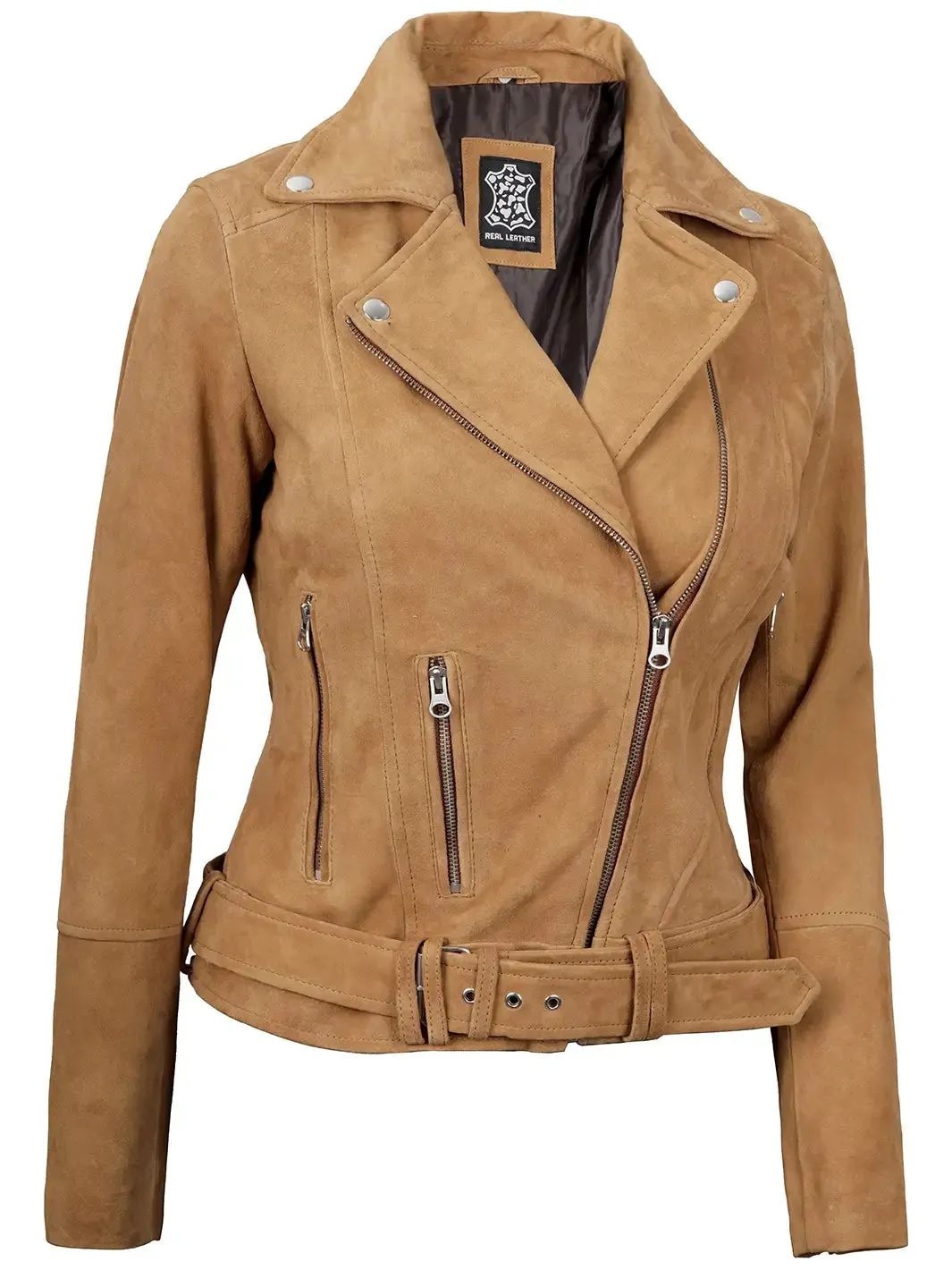 Melanie Women's Brown Suede Moto Leather Jacket