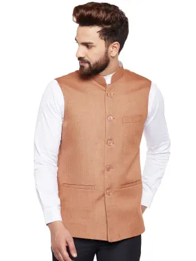 Men Brown Solid Slim Fit Formal Nehru Jacket