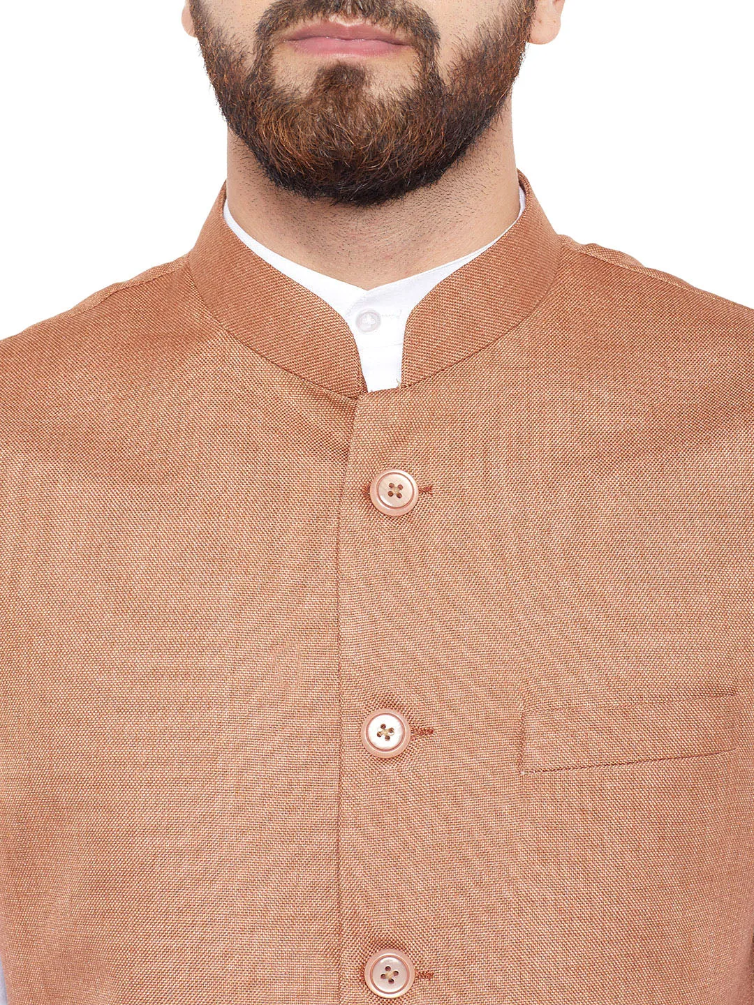 Men Brown Solid Slim Fit Formal Nehru Jacket